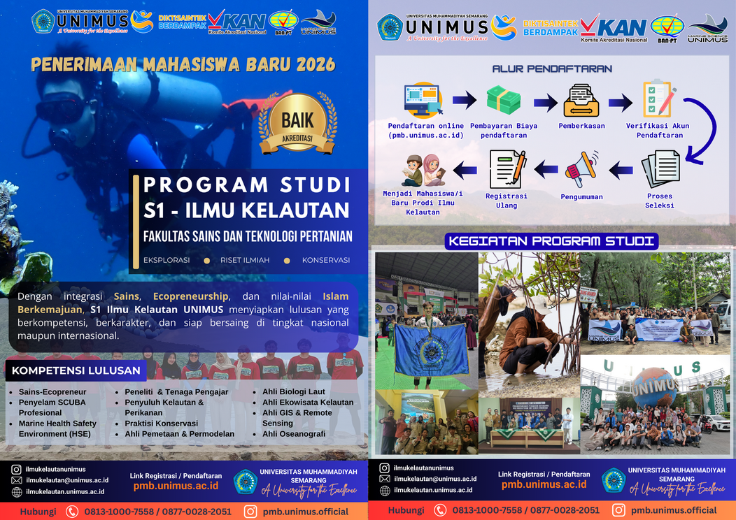 PENERIMAAN MAHASISWA BARU 2026 – Program Studi S1 Ilmu Kelautan, Universitas Muhammadiyah Semarang (UNIMUS)